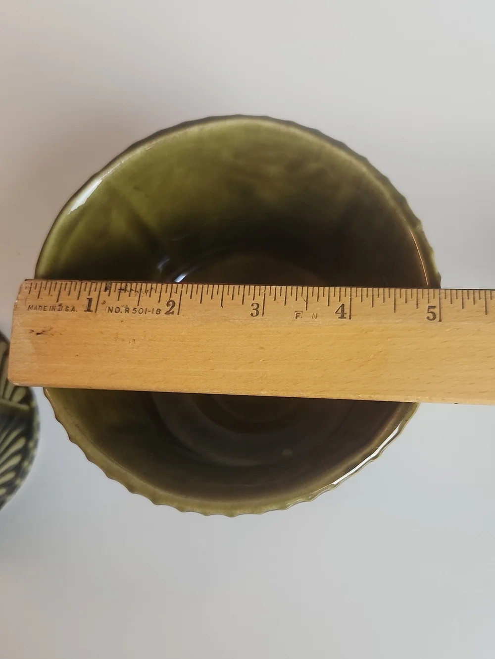 Vintage McCoy Floraline Pottery Planters Avocado Green Swirl Set Of 2